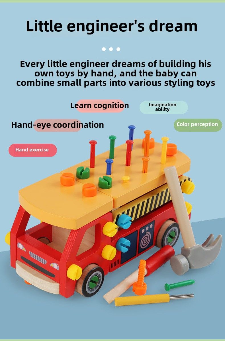 Children's wooden assembly nut car screws nails exercise baby fine action disassembly and assembly fire truck toys_voghion.com