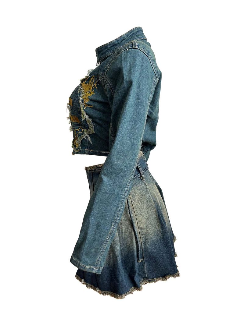 Set di gonna plissettata con top ricamato in tessuto elastico da donna_voghion.com