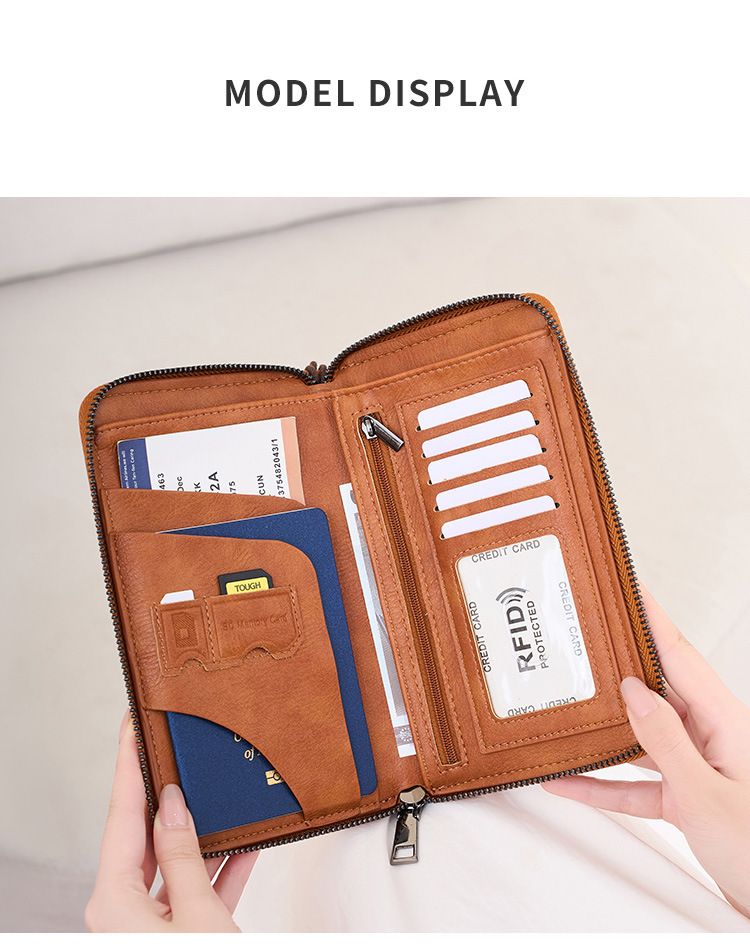 RFID Blocking Passport Wallet With Zipper - Multi-functional Travel Organizer For Credit Cards, IDs, Tickets - Lightweight & Durable PU Leather_voghion.com