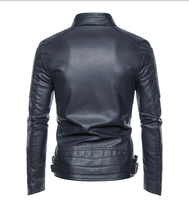 Vêtements pour hommes veste en cuir pour hommes jeunesse col montant punk veste de moto en cuir PU pour hommes_voghion.com
