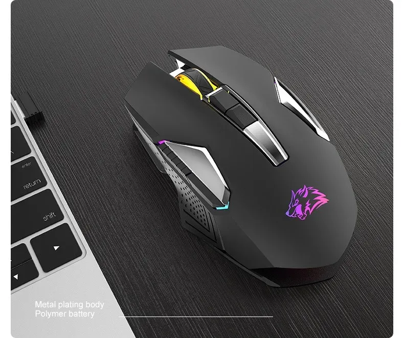 Mouse da gioco wireless X18 ricaricabile con sensore ottico retroilluminato RGB arcobaleno e mouse da gioco ergonomici a 3 DPI per Windows Mac_voghion.com