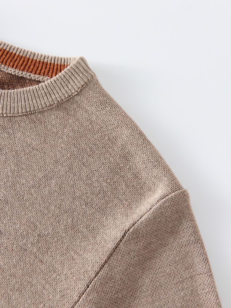 Maglione da uomo con colori a contrasto – Pullover girocollo in maglia spessa (grigio/cammello, M-XL, retrò e versatile)_voghion.com