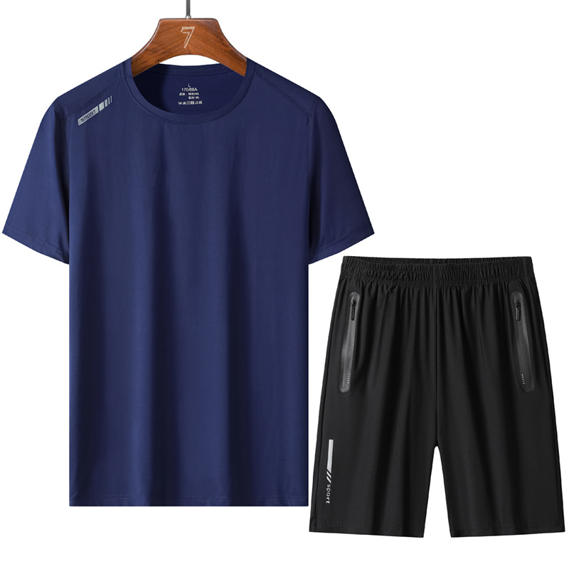 Set di pantaloncini e t-shirt a maniche corte, traspiranti, elasticizzati, sottili e larghi, da uomo, estivi, sportivi, casual, in seta ghiacciata, ad asciugatura rapida_voghion.com
