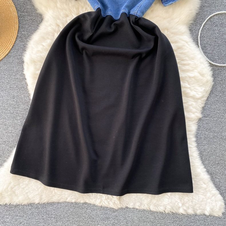 Women's Clothing 2024 early spring new short-sleeved denim design contrast color stitching zipper slimming the age-reducing dress_voghion.com