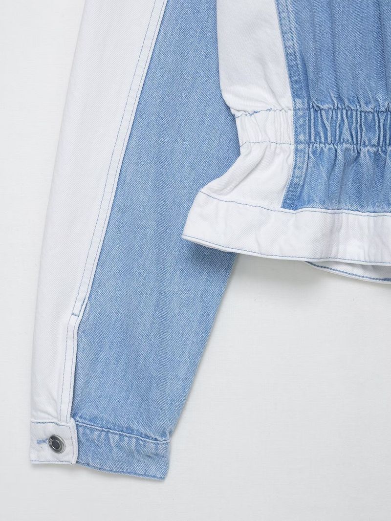 Vintage Patchwork Denim Jacket & Mid-Waist Straight Jeans Set – Retro Two-Piece Outfit_voghion.com