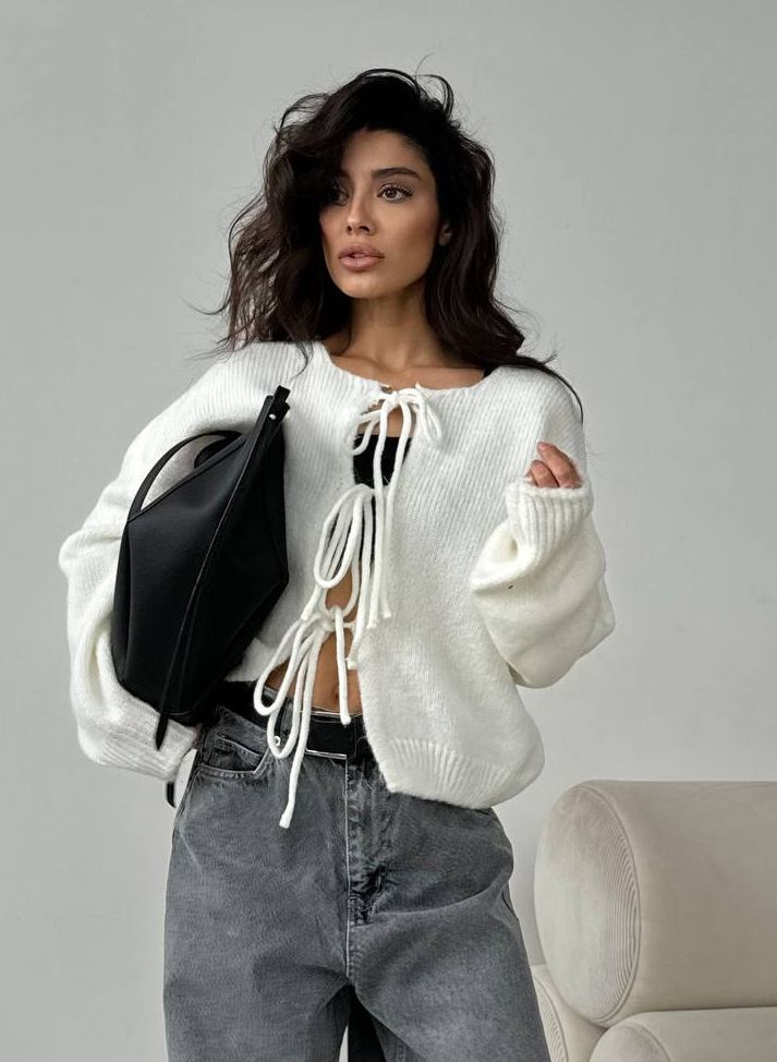 Cardigan en tricot à nœud papillon pour femme – Pull confortable à manches longues et chic pour le début du printemps_voghion.com