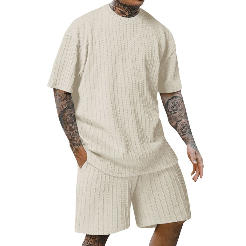 Men's Sporty Solid Color Crew Neck T-Shirt & Shorts Set - Breathable Polyester Blend, Summer Casual Outfit For Gym & Travel_voghion.com