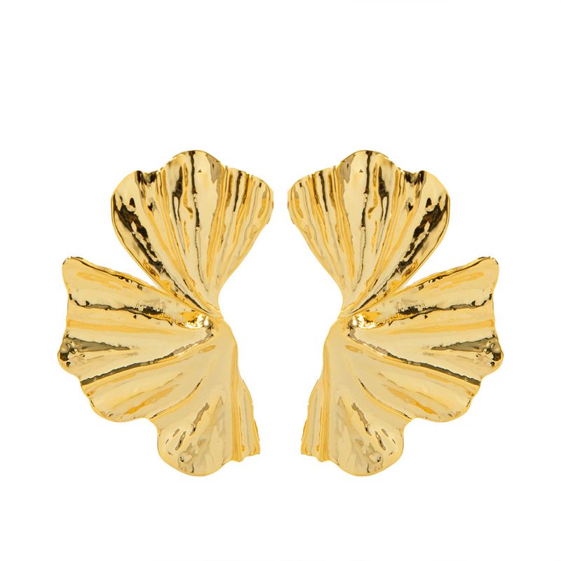 Orecchini da donna alla moda in metallo placcato oro con foglia di ginkgo esagerata_voghion.com