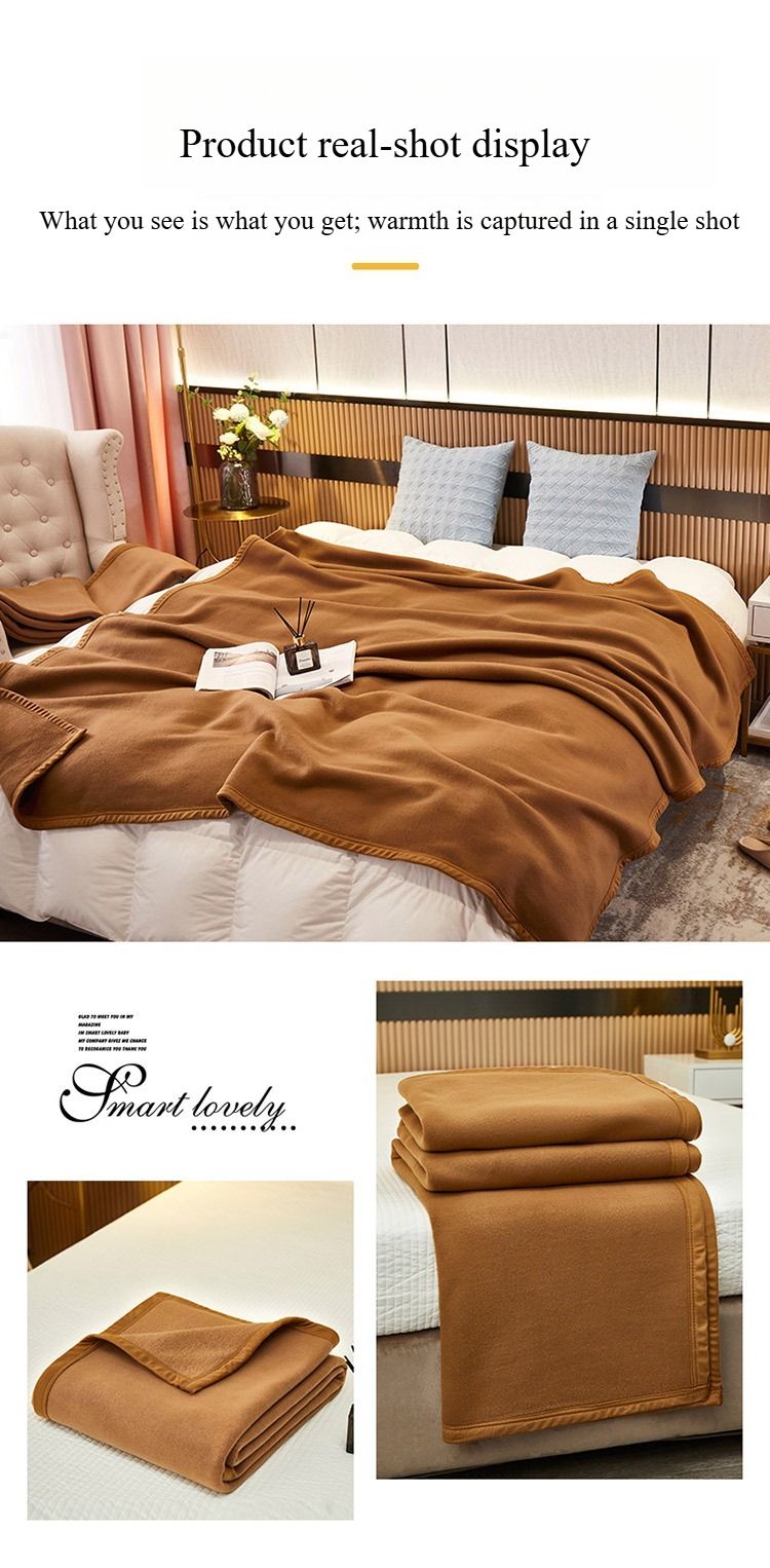 Comfort Home Hotel Plain Blanket Double Sided Fleece Blanket Warm Thickened Blanket Single Double Blanket_voghion.com