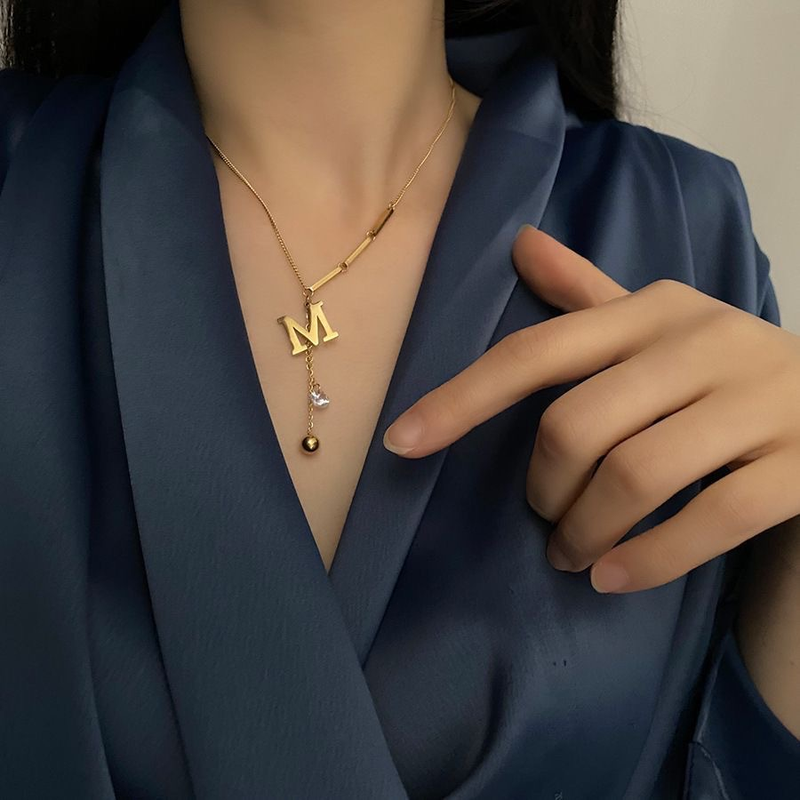 Stal nierdzewna Nowa moda Fine Jewelry Eleganckie seksowne M Cyrkonowe frędzle Charms Choker łańcuszek Naszyjniki i wisiorki dla kobiet_voghion.com