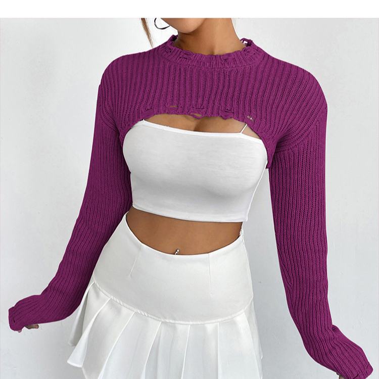 Pull tricoté pour femmes, chemisier Design de Niche, Style Ultra court, demi-haut Sexy_voghion.com