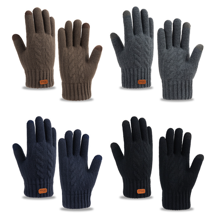 Guantes de punto unisex con pantalla táctil para otoño e invierno, para ciclismo y conducción para hombres, con forro polar grueso, guantes fríos y cálidos para estudiantes_voghion.com
