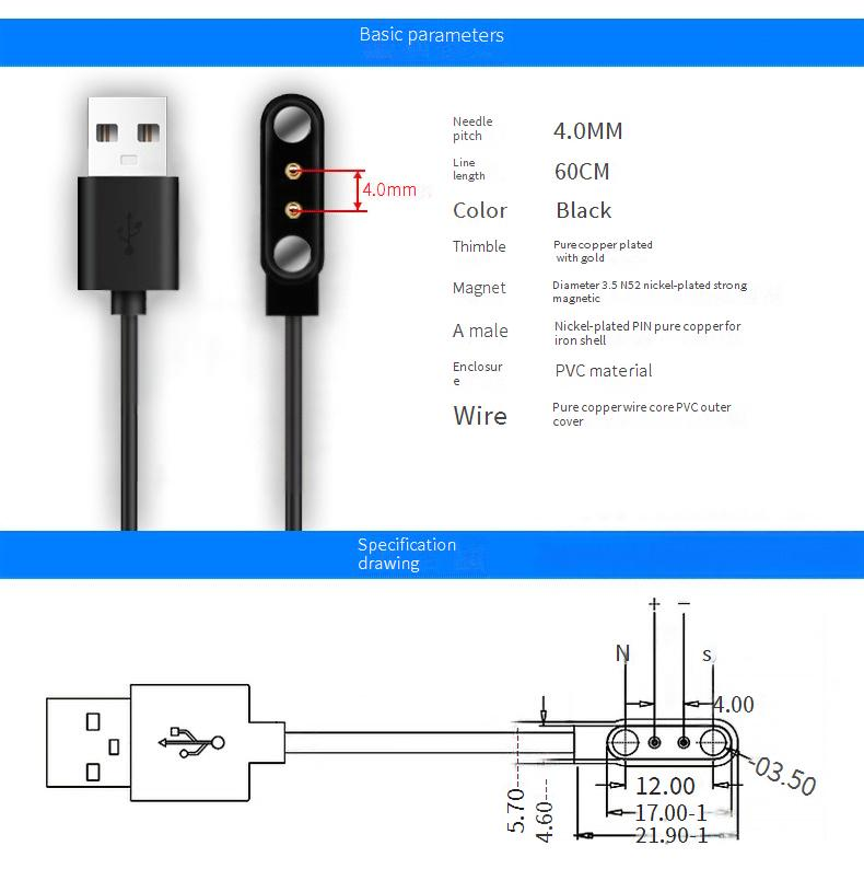 Szórakoztató elektronika Okosóra mágneses töltőkábel rövidzárlatvédelemmel Sport karkötő USB töltőkábel Erős mágneses_voghion.com