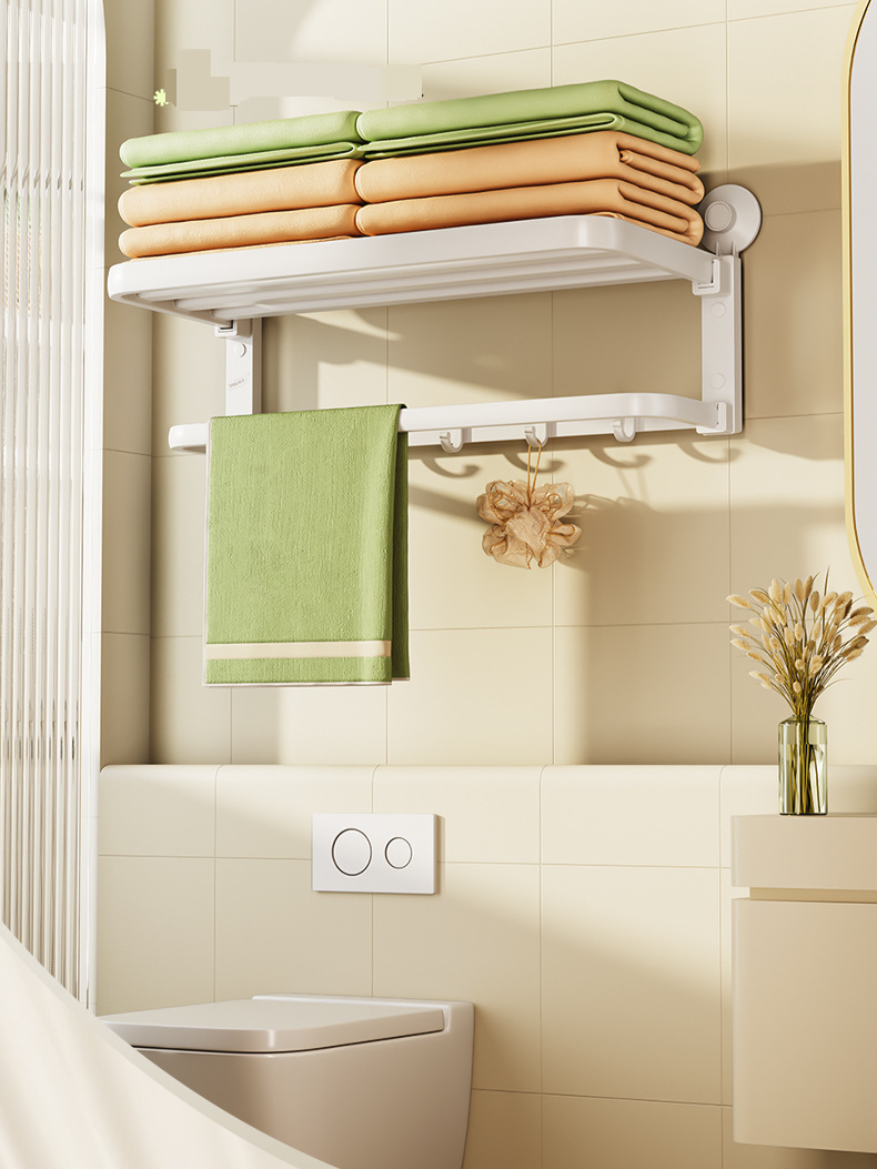 Punch Free Suction Cup Towel Rack Space Aluminum Bathroom Towel Rack Integrated Cream Style Toilet_voghion.com