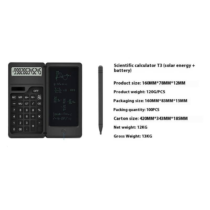 Solar-Powered LCD Writing Pad With Scientific Calculator - Foldable Dual-Function Design For Office, School & Business Gifts (White/Black)_voghion.com