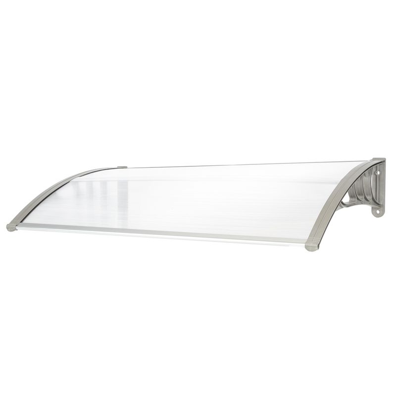 Auvent en polycarbonate transparent de 80 po x 38 po avec cadre en aluminium noir - Protection contre la pluie durable pour portes et fenêtres_voghion.com