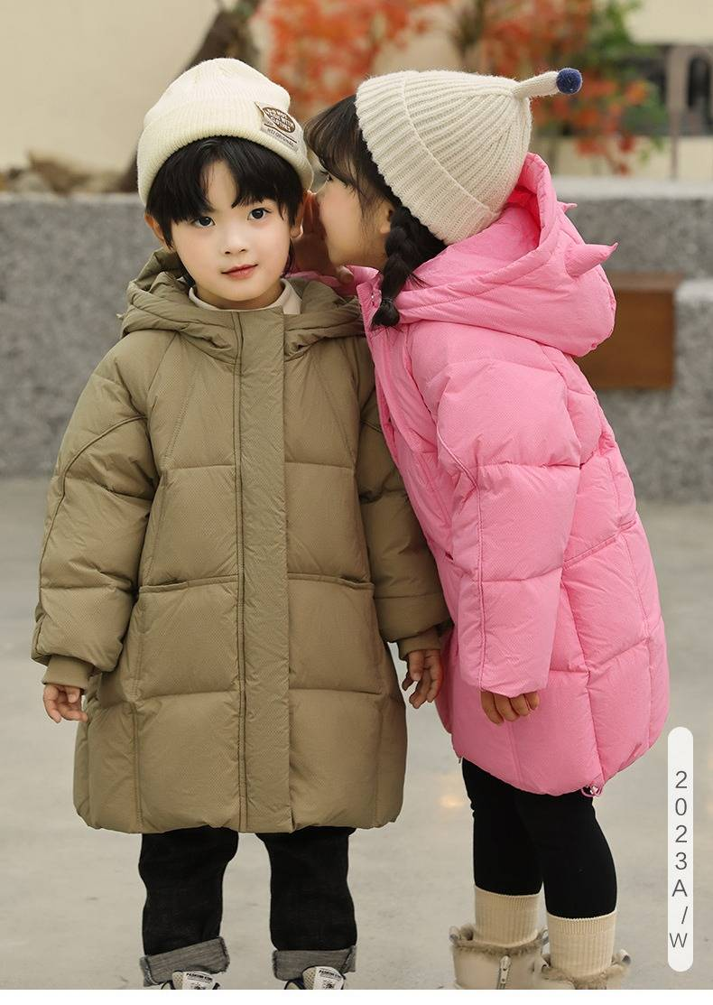 Kids Winter Down Jacket With Hood, Warm Thickened Boys Girls Coats For Cold Weather, Neutral Style Windproof Puffer Jacket For Children_voghion.com