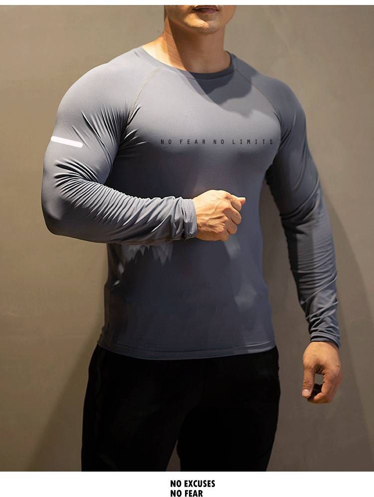 SwayneMen's Round Neck Long-sleeved Quick-drying Tight-fitting, High-elasticity, Quick-drying, Breathable T-shirt, Base Layer_voghion.com