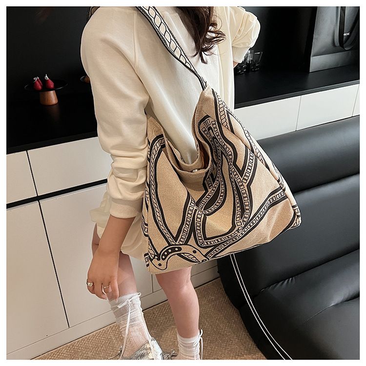 Little Pony Totem Linen Print Canvas Tote For Women Large Capacity Casual Lazy Style Shoulder Underarm Bucket Bag_voghion.com