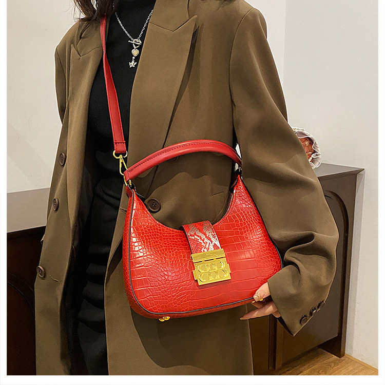 Cross-border women's bag 2023 new simple fashion shoulder bag retro crocodile pattern ladies underarm Messenger bag bags_voghion.com