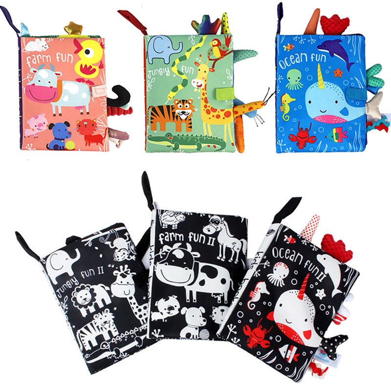 Juguetes sensoriales para recién nacidos, libros educativos para bebés, juguetes para cuna, juguetes para bebés en blanco y negro, libros de tela con animales, juguetes para bebés de 0 a 12 meses_voghion.com
