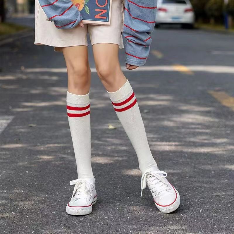 Korean Sports Calf Versatile Casual College Style Girl Cotton Slouch Baseball Long Tube Socks_voghion.com