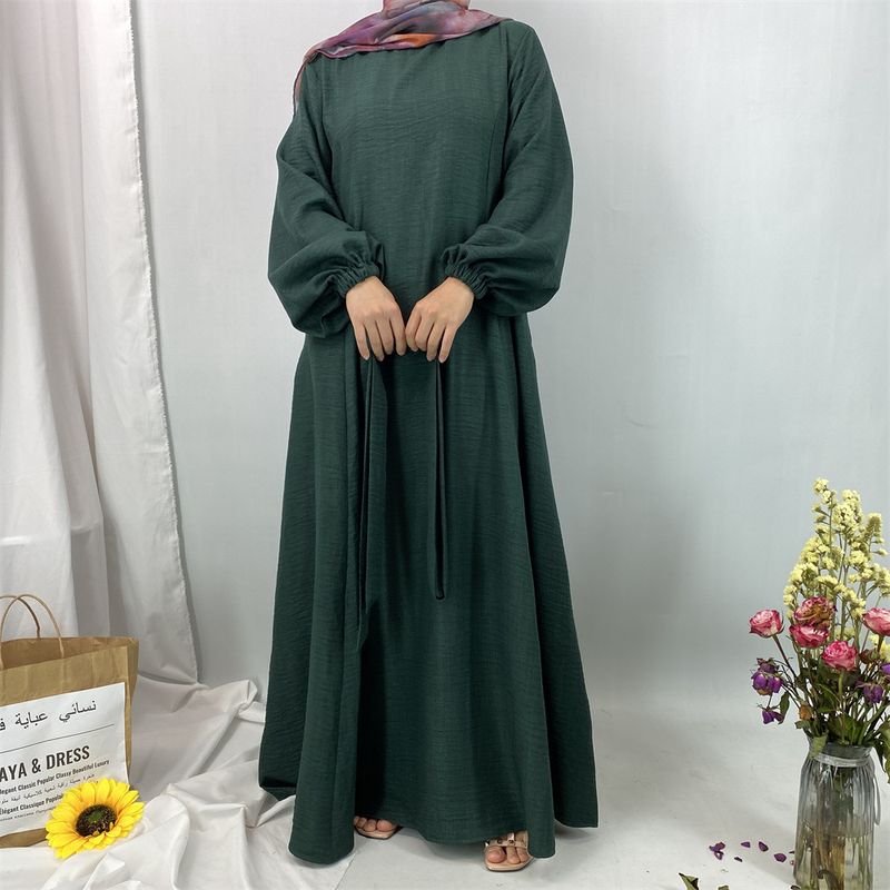 Elegantes muslimisches Abaya-Kleid – schlichtes, lockeres, langes Kleid (atmungsaktives Gewebe – perfekt für den Dubai-/Türkei-Stil)_voghion.com