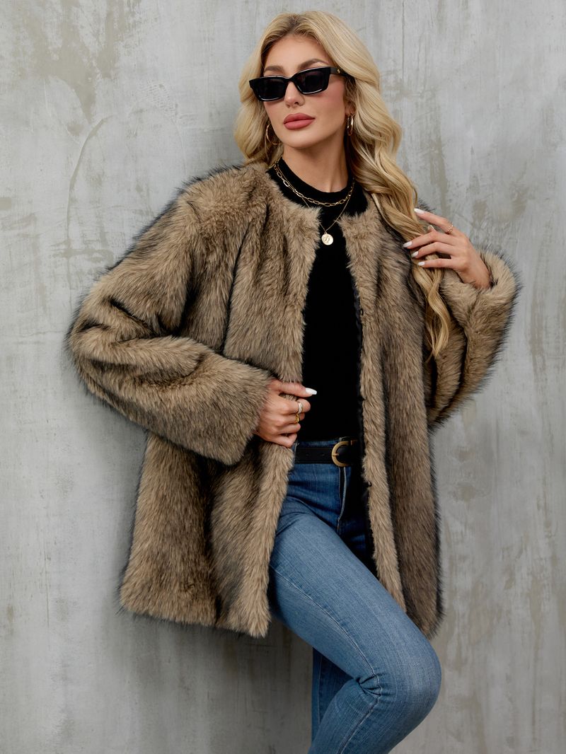 Women's Faux Fur Coat Winter Warm Fluffy Cardigan Jacket Oversized Outerwear For Casual & Office_voghion.com