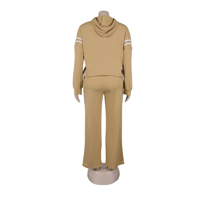 Damenbekleidung Zweiteiliges Set mit Kapuzenpullover mit Bandnähten_voghion.com