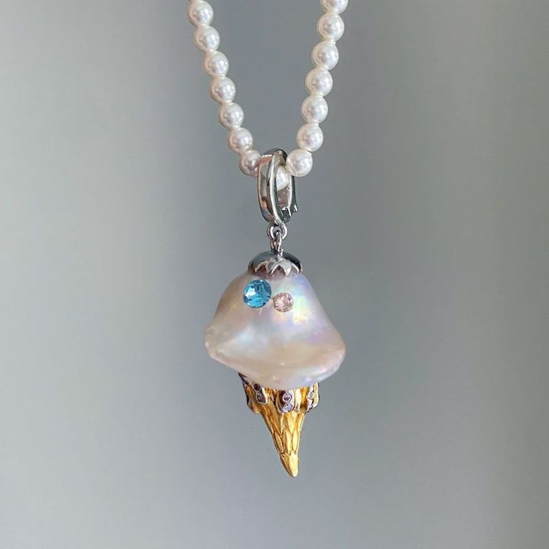 Women's Jewelry Fashion Pearl Chain Ice Cream Necklace Women's Light Luxury Niche Design High End Clavicle Chain Jewelry_voghion.com