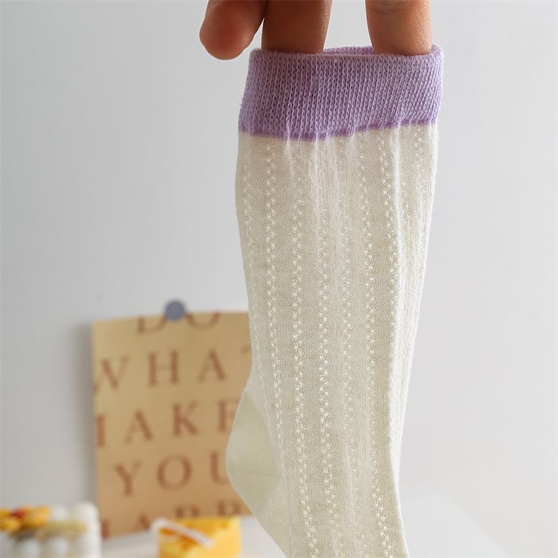 Korean summer thin ins girls macaron color mesh breathable mid-calf cotton socks_voghion.com