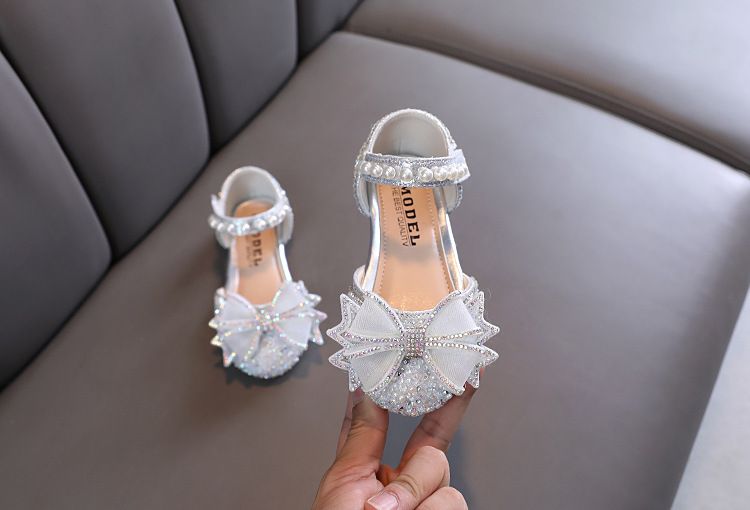Mädchen Schleife Prinzessin Mädchen Ein-Schuh Lederschuhe Halb Sandalen_voghion.com