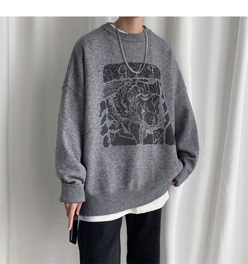 Oversized Knit Sweater – Unisex Crewneck Pullover (M-XXL, Cotton Blend, Textured Jacquard)_voghion.com