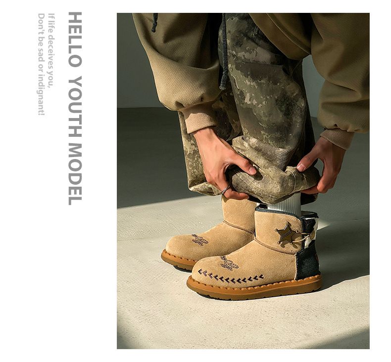 Couple Short Boots Fleece Thickened Warm Snow Boots Wind Martin Boots_voghion.com