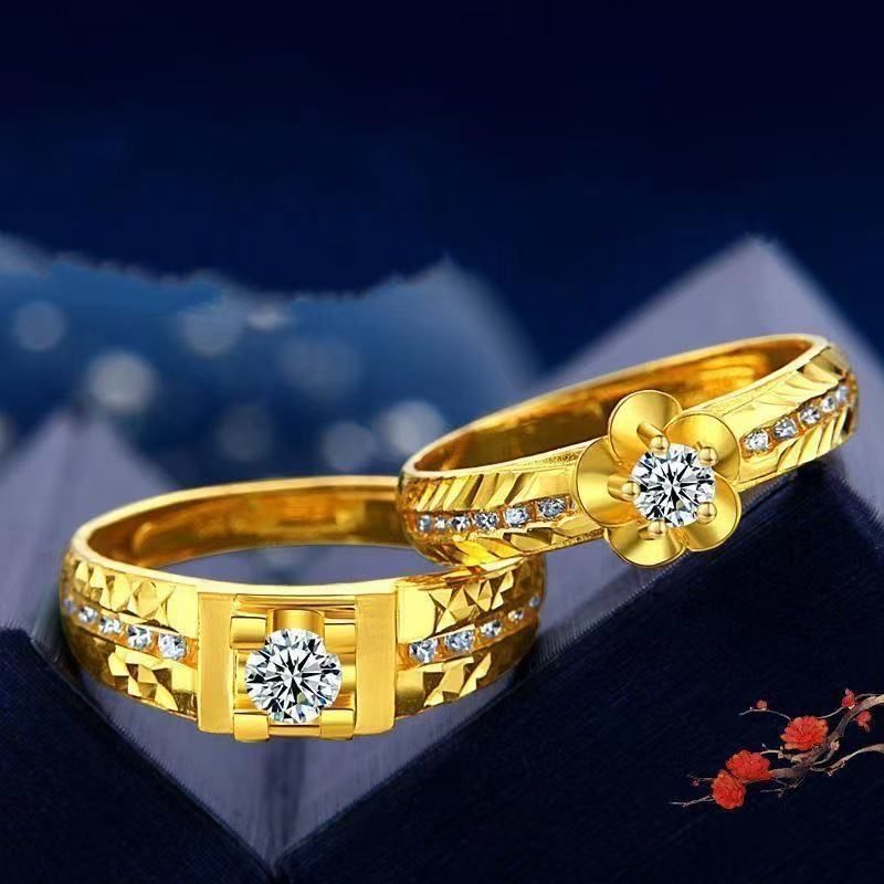 Micro Inlaid Brass Gold-plated Couple's Ring Vietnamese Sand Gold Men's And Women's Jewelry_voghion.com