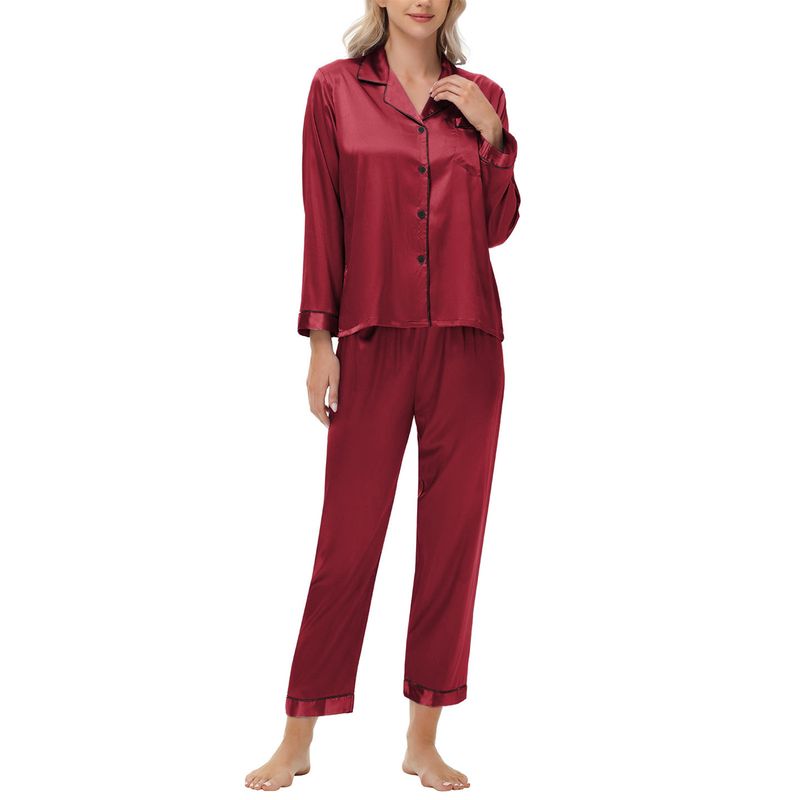 Biancheria intima Pigiami da notte Pigiama di seta Pigiama da donna in raso a maniche lunghe di grandi dimensioni Abbigliamento per la casa_voghion.com