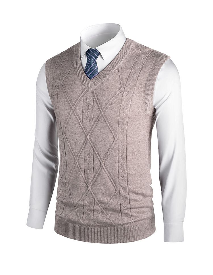 Ärmelloses Herren-Strickweste aus Wollmischung mit V-Ausschnitt – lässiger, einfarbiger Pullover für den Herbst, schmale Passform, leicht und atmungsaktiv_voghion.com
