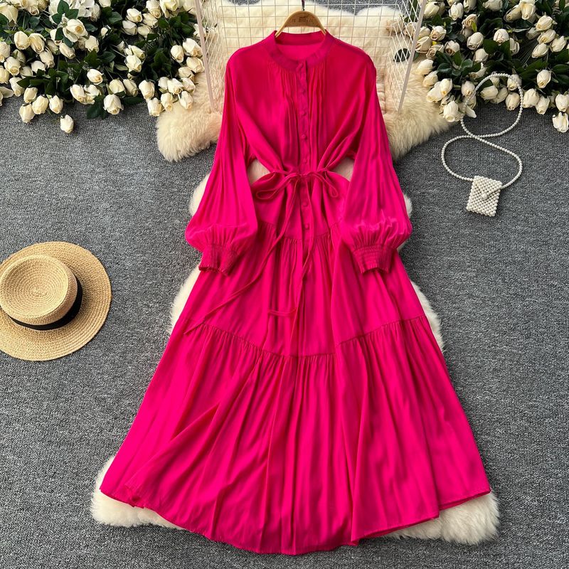 Elegant Dress Female Design Single Breasted Loose Waist Straps Slim Temperament Knee Length Skirt_voghion.com