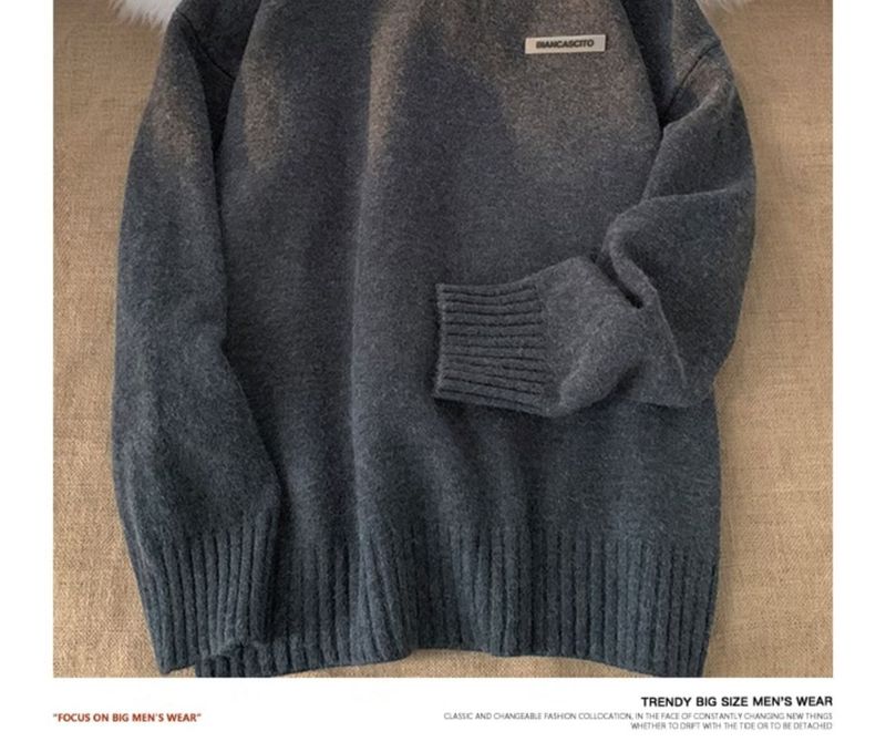 Einfarweg Etikett Héichhals Männer a Fraen am Wanter, déck koreanesch Versioun, faulen Stil, gestrickt fir Koppelen, villfälteg_voghion.com