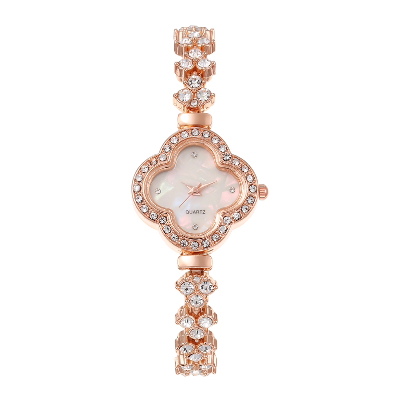 Metal Chain Small Heart Water English Four-Leaf Clover Dial Women's Watch_voghion.com