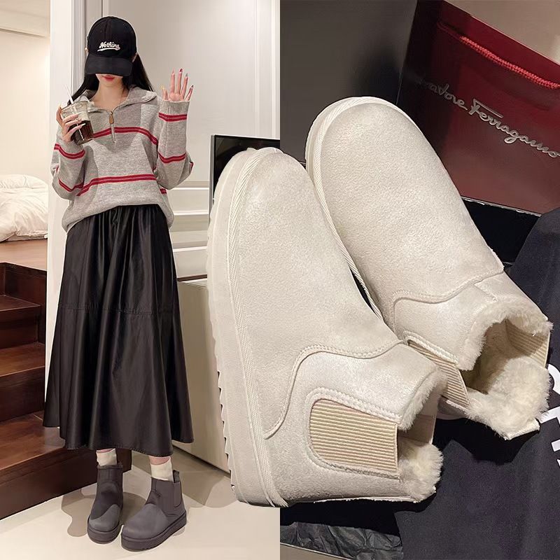 Stivali da neve da donna 2025, nuovi stivali corti in velluto con un pedale, moda invernale, scarpe in cotone_voghion.com