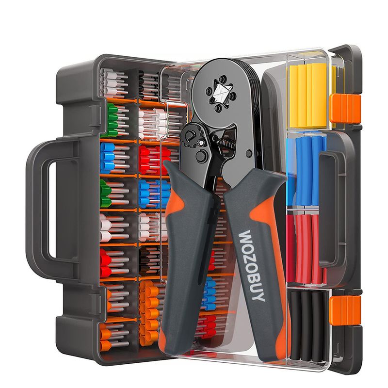 100pcs Mini Crimping Plier Boxed VE Insulated Terminal Electrical Kit Tubular Cable Wire Connector_voghion.com