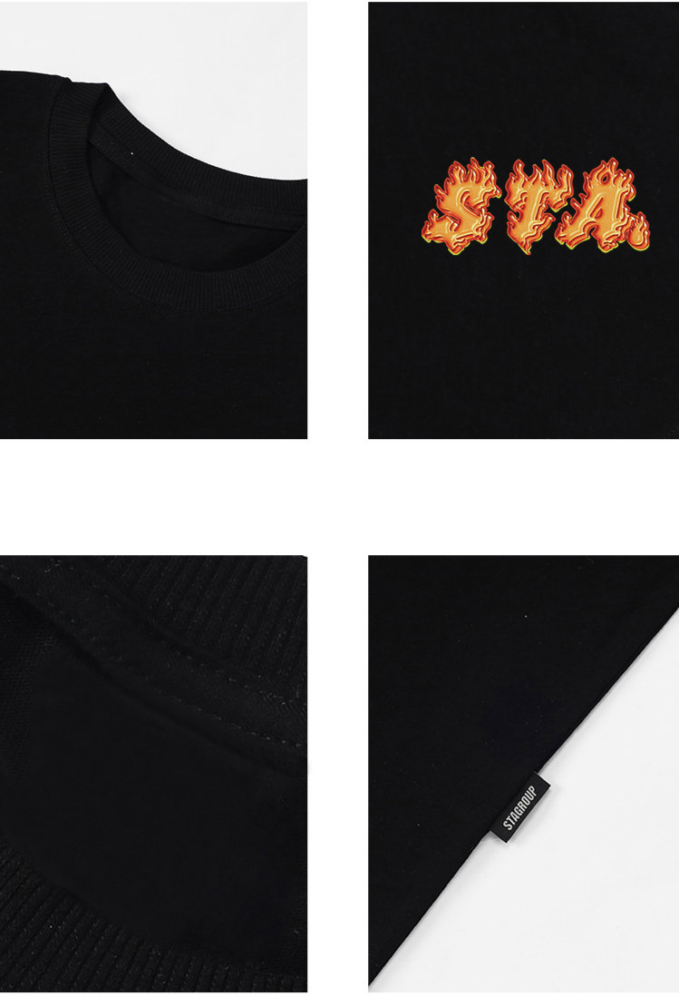 Herren STA National Trend Flamme Kleinbuchstaben Logo bedruckt Kurzarm Jungen und Mädchen Trendy Marken Tops T-Shirt Reine Baumwolle Halbarm Paarbekleidung_voghion.com