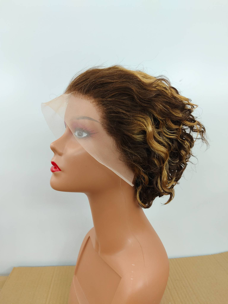 Peluca rizada corta barata Bob Water Wave 13x4 Peluca delantera de encaje Peluca de cabello 100% humano Peluca suelta de onda profunda resaltado frontal Bob teje pelucas sin pegamento para mujeres_voghion.com