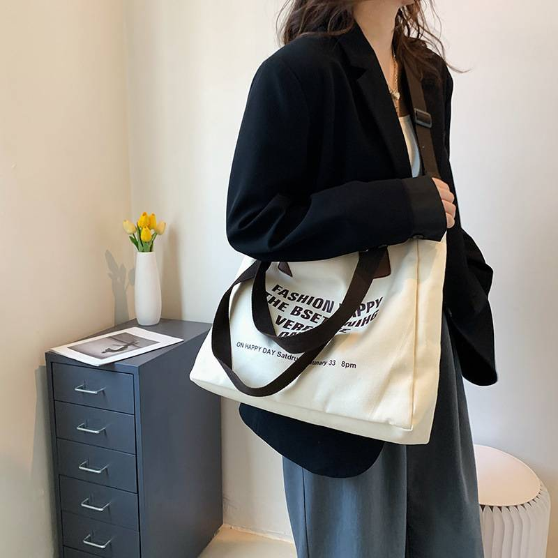 Designer Mode Persönlichkeit Trend Einfache Leinwand große Kapazität Freizeittasche faulen Stil eine Schulter bedruckt Brief Einkaufstasche_voghion.com