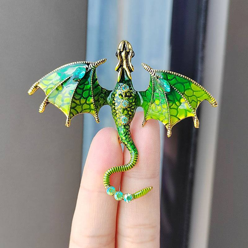 Spilla a forma di drago in smalto, spilla con animali tempestati di moda europea e americana, spilla versatile e di vendita calda con accessori in diamanti per donna_voghion.com