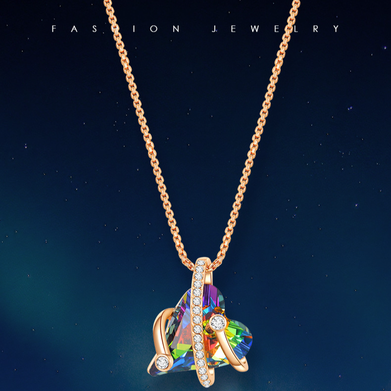 Aurora Love Halskette mit Nischendesign, modische, schlichte, schillernde Kristallkette für Damen_voghion.com