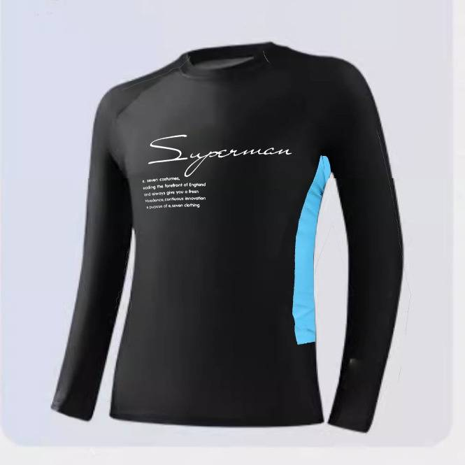 Zweifarbiges Herren-Badeanzug-Set, zweiteiliges langärmeliges, sonnenschützendes, schnell trocknendes Schwimmtrainingsset für Erwachsene in großer Größe_voghion.com