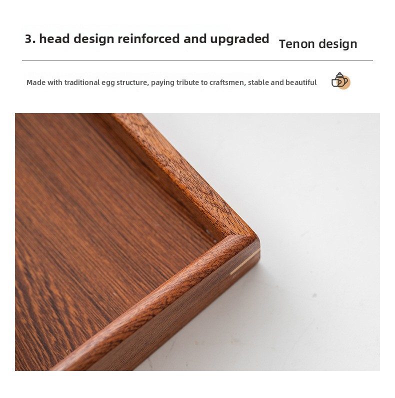 Solid Wood Tea Tray With Bamboo Handle - Right-Angle Tea Serving Tray For Home & Hotel Use_voghion.com