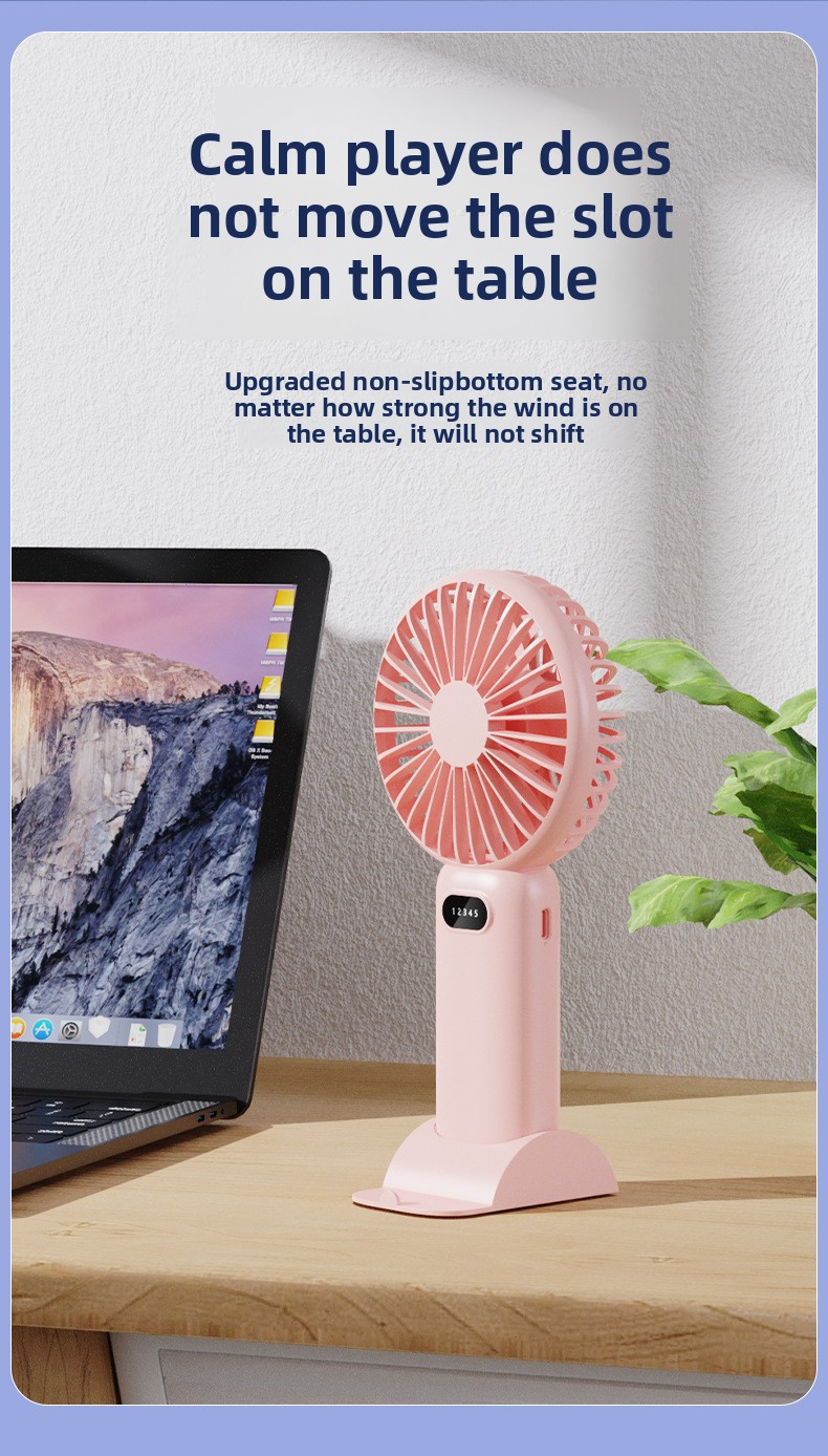 USB-C Rechargeable Handheld Fan With 5 Speed Levels & Desktop Stand - Portable Cooling For Home & Office_voghion.com